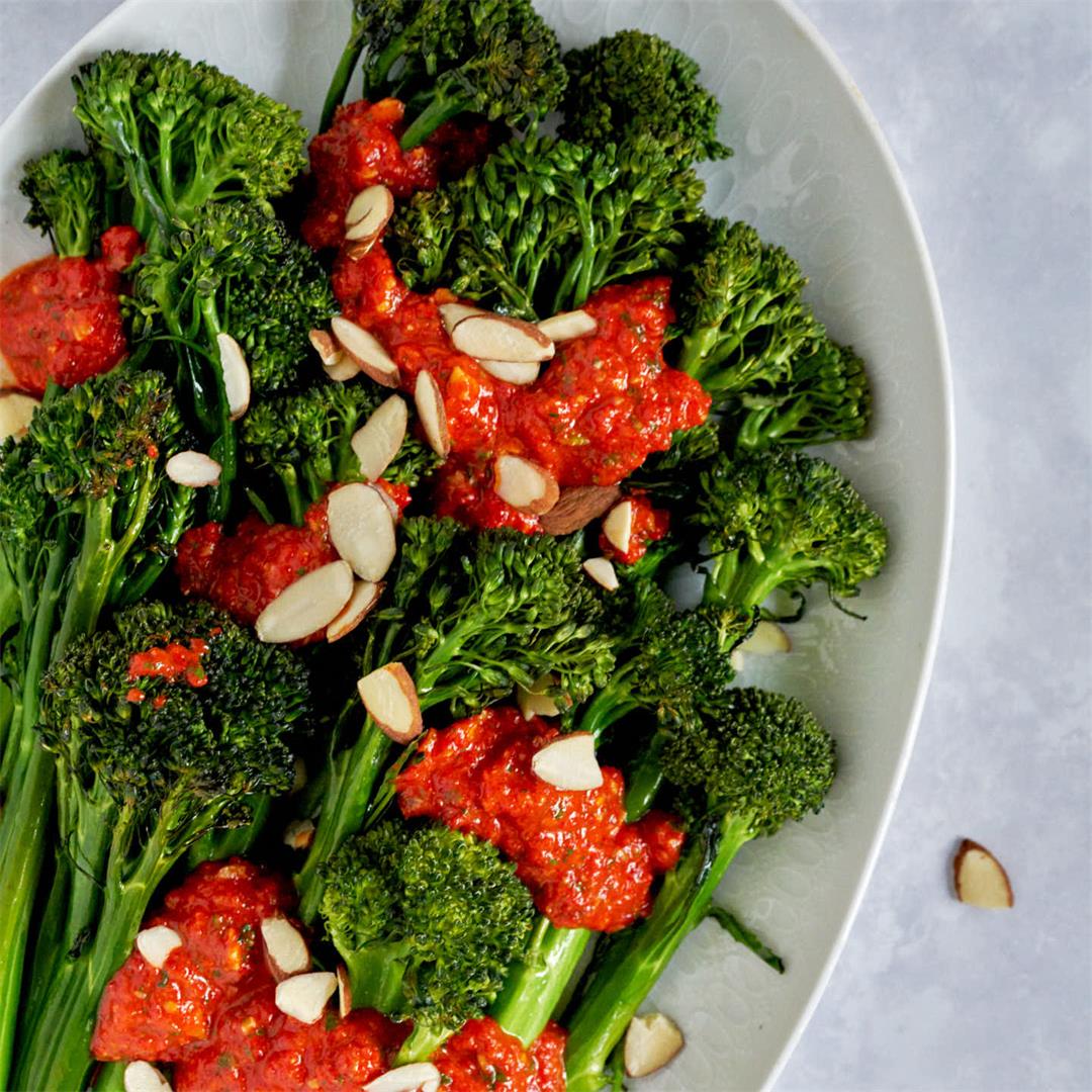Roasted Sweet Baby Broccoli with Piquillo Pepper Romesco