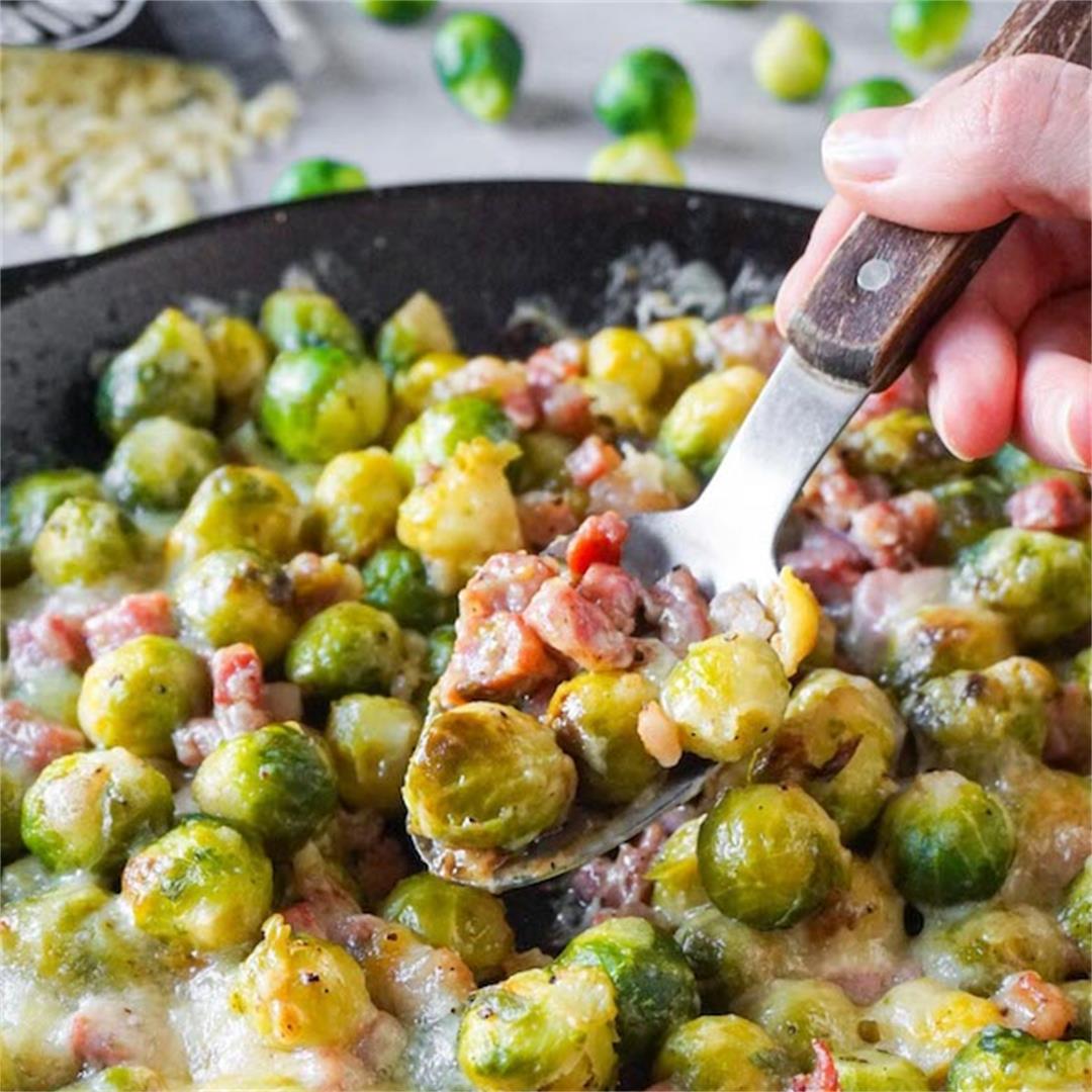 One-pan cheesy brussels sprouts with bacon