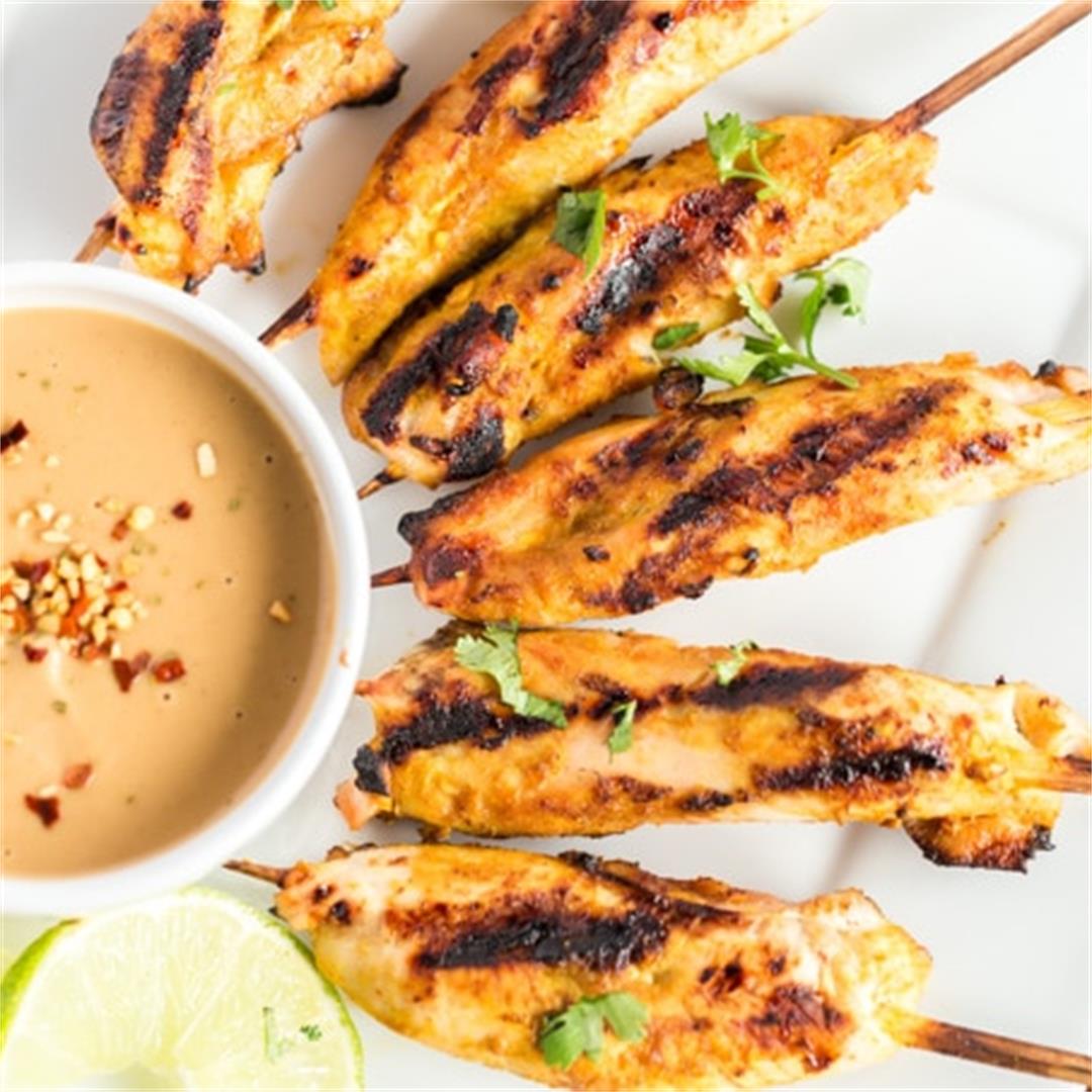 Grilled Chicken Satay Skewers (with Peanut Sauce)