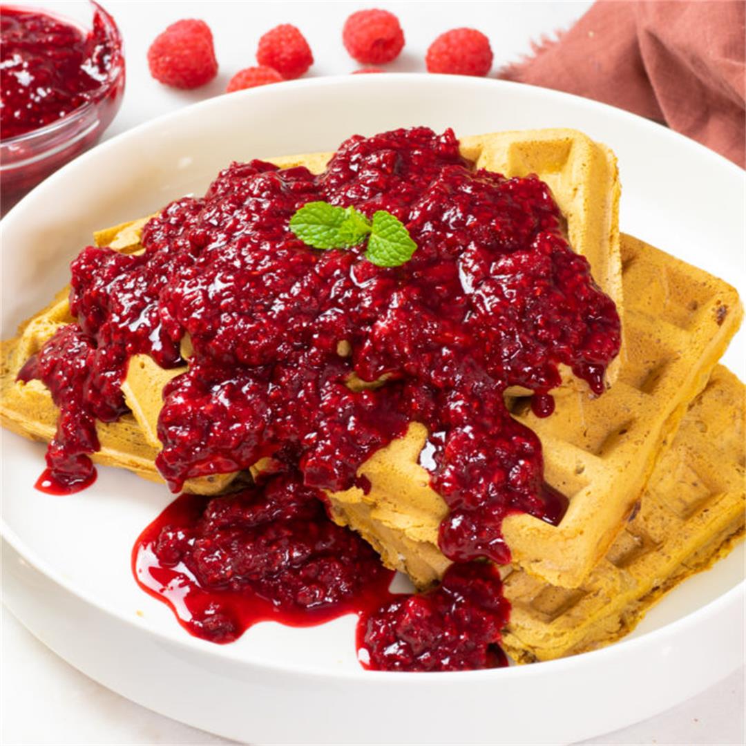 Gluten-Free Vegan Waffles with Spiced Raspberry Compote