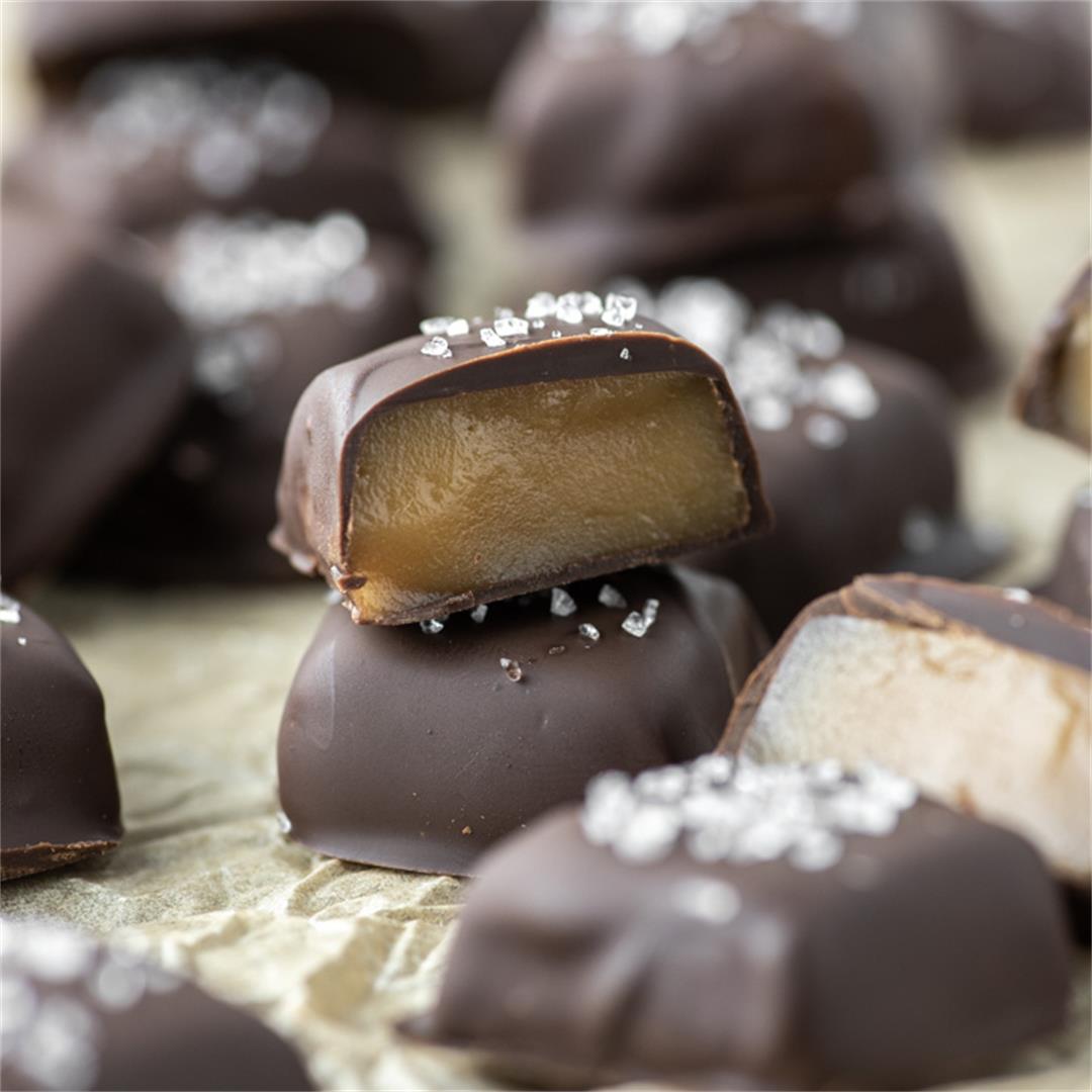 Salted Chocolate Covered Bourbon Caramels