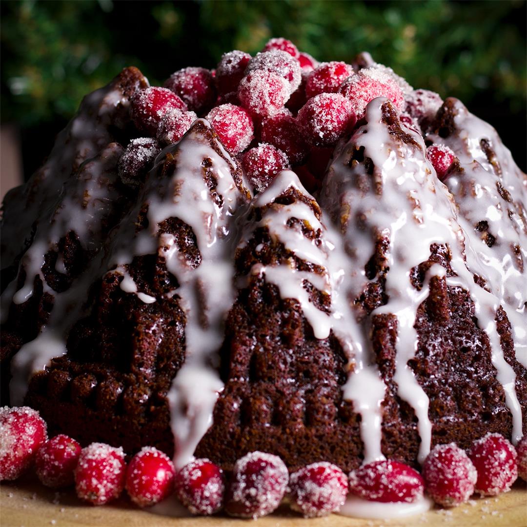 Gingerbread Cake with Sugared Cranberries