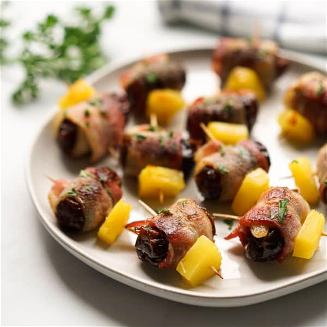 Bacon Wrapped Dates with Pineapple (3 ingredients only!)