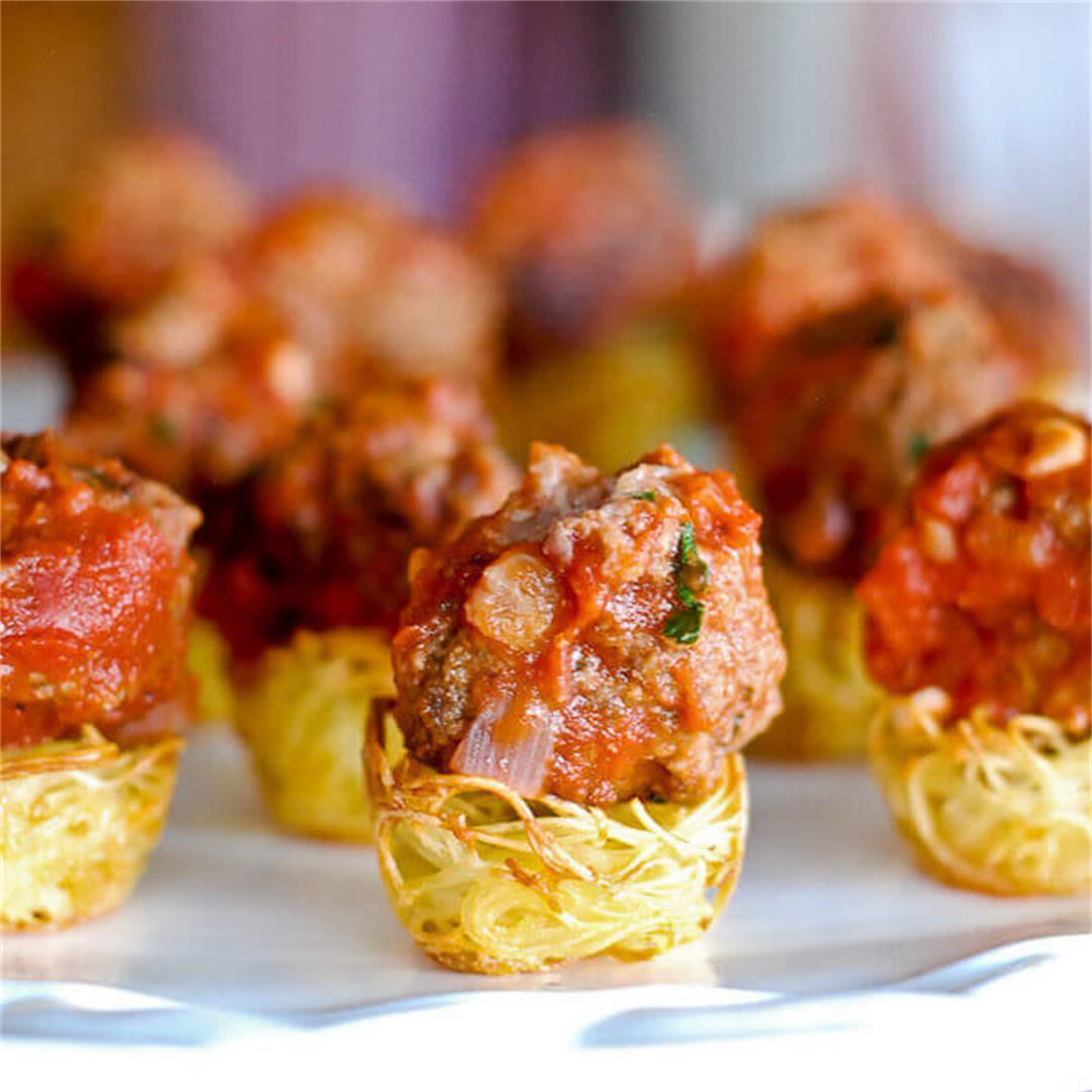 Baked Pasta Nests With Meatballs