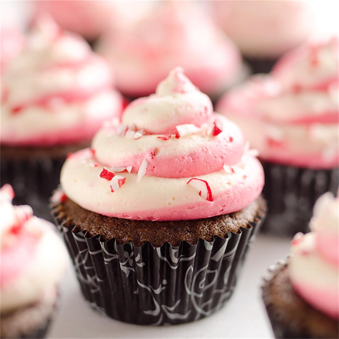 Peppermint Chocolate Candy Cane Cupcakes