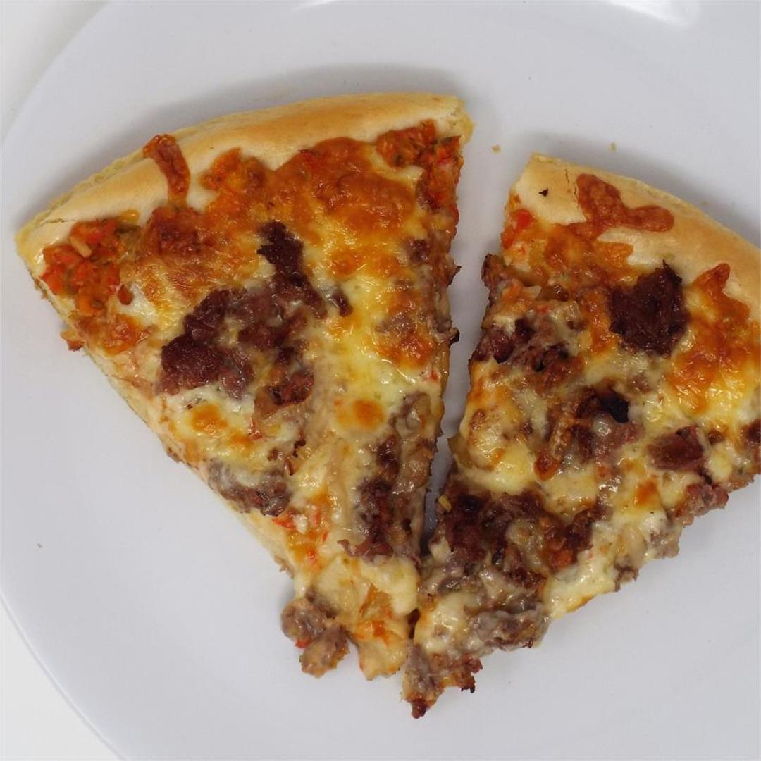Cheesesteak and Hot Pepper Relish Pizza