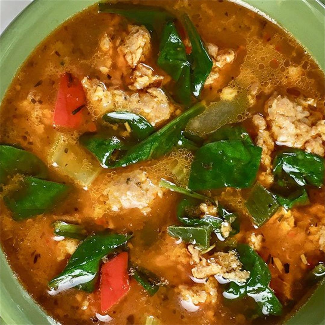 Sausage Soup with Peppers and Spinach