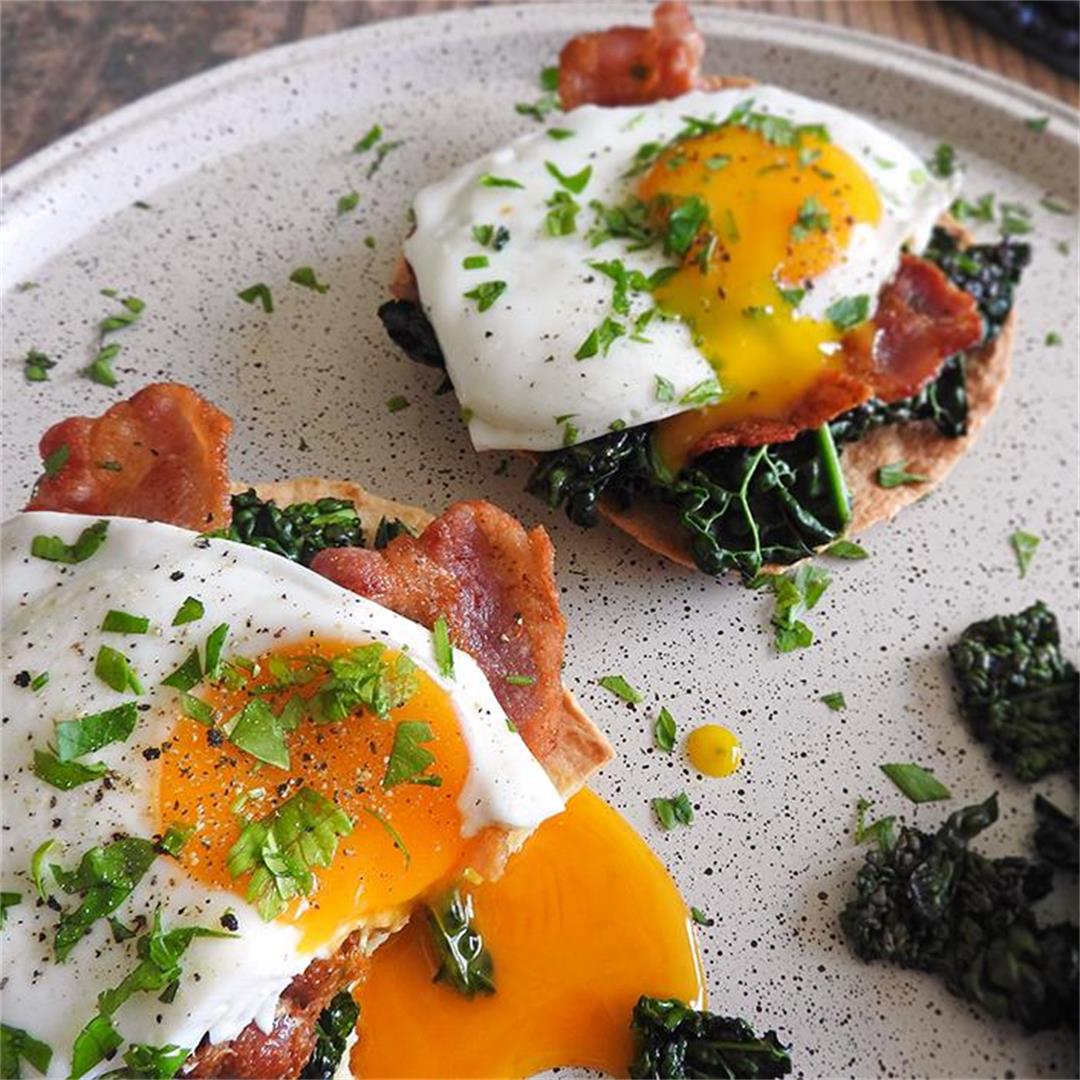 Kale, Bacon & Egg Breakfast Tostadas