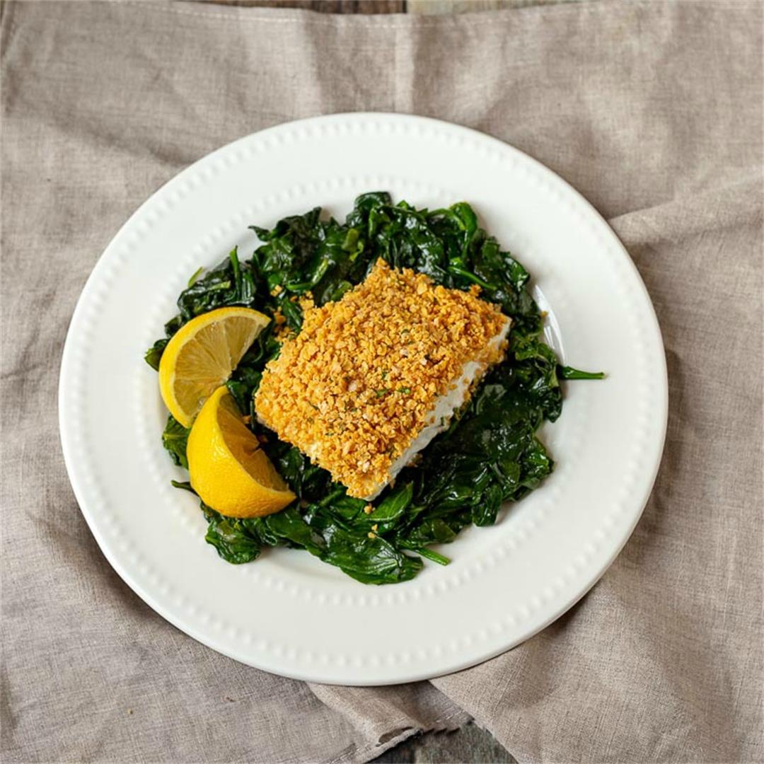 Baked Halibut with Chickpea Crumb Topping Recipe