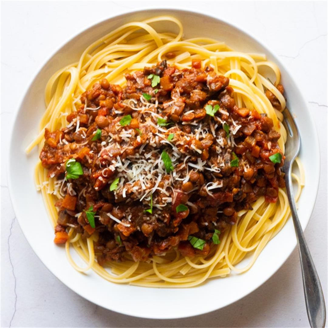 Vegan Bolognese With Mushrooms and Lentils