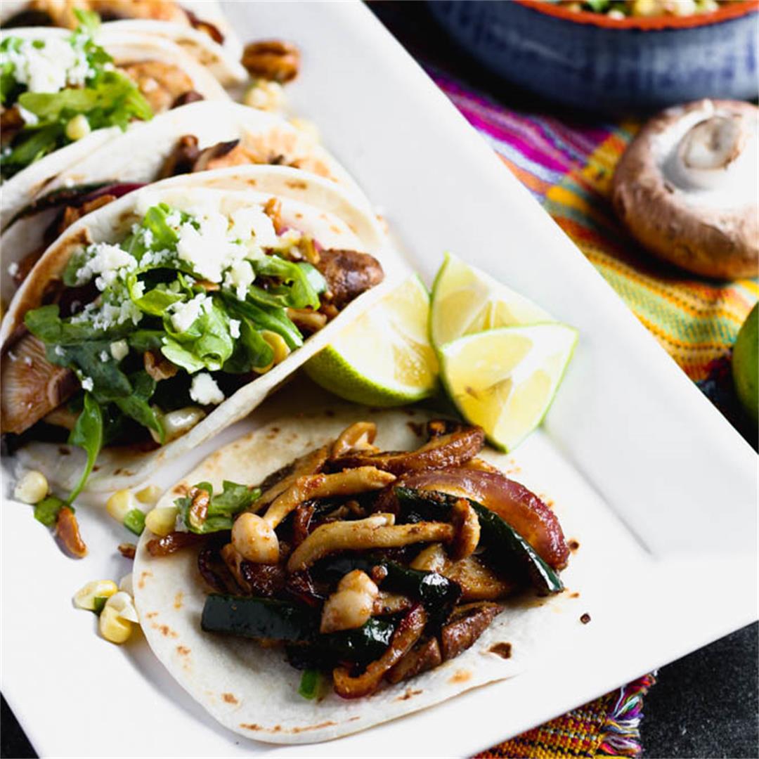 Mushroom Tacos with Pecan Arugula Salsa