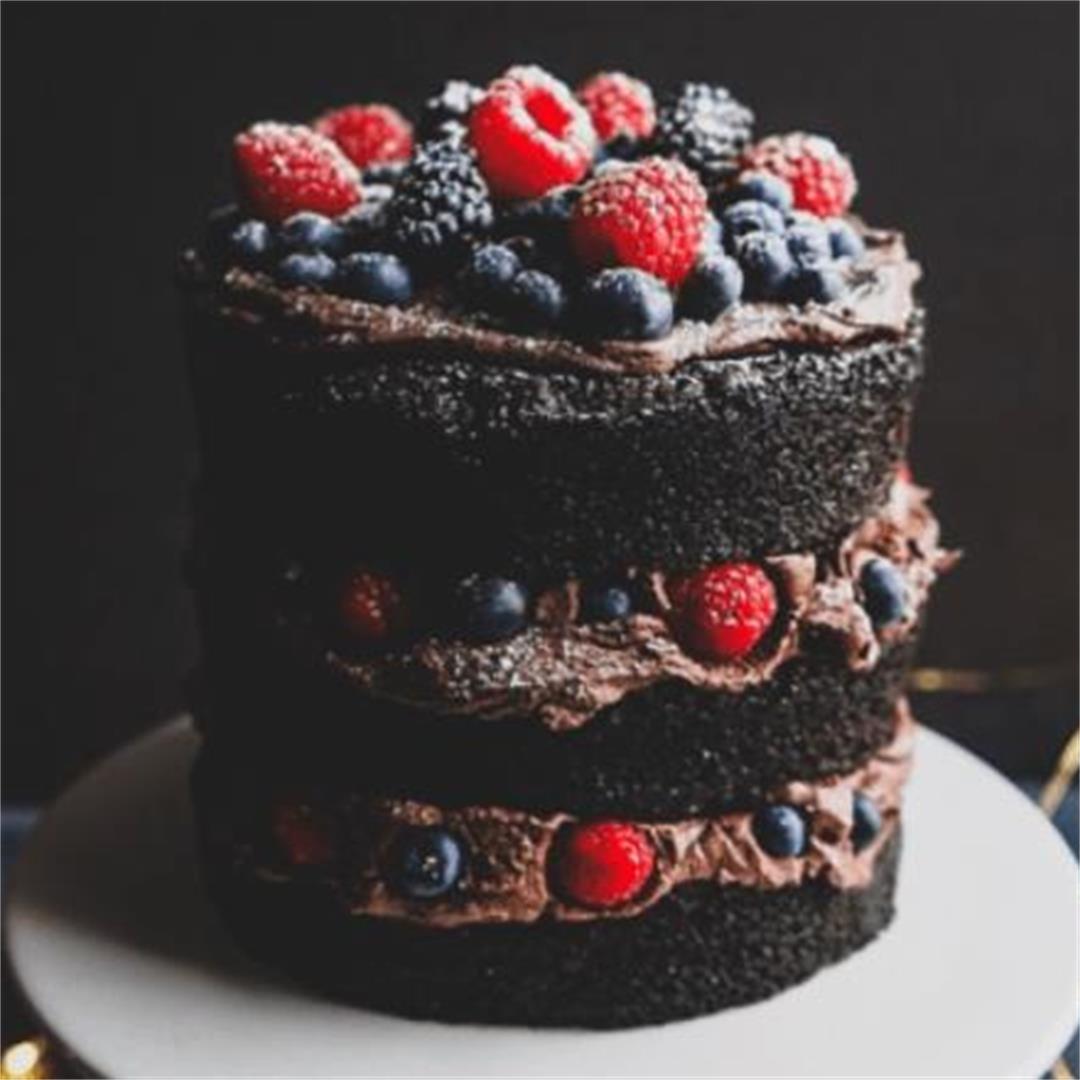 Dark Chocolate Naked Cake with Fresh Berries