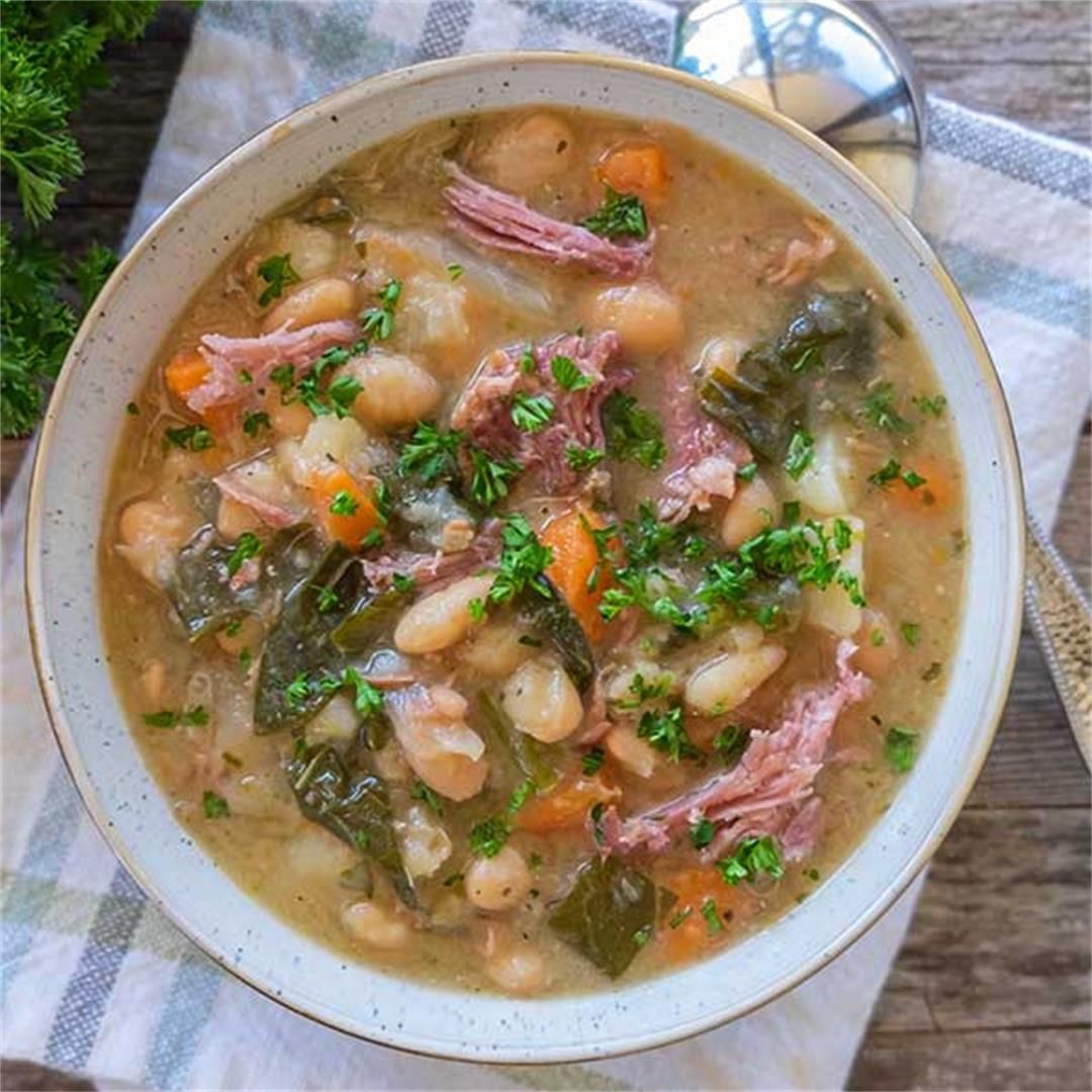 Instant Pot Ham and White Bean Soup with Collards