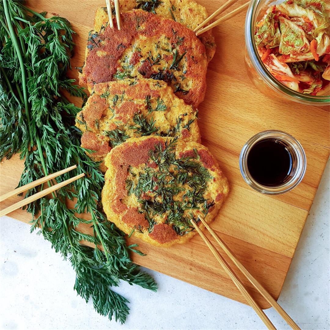 Kimchi and Carrot Top Mung Bean Pancakes — Foto Feed Me