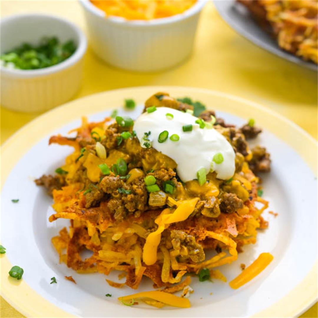 Hearty Mexican Style Taco Hash Brown Waffles