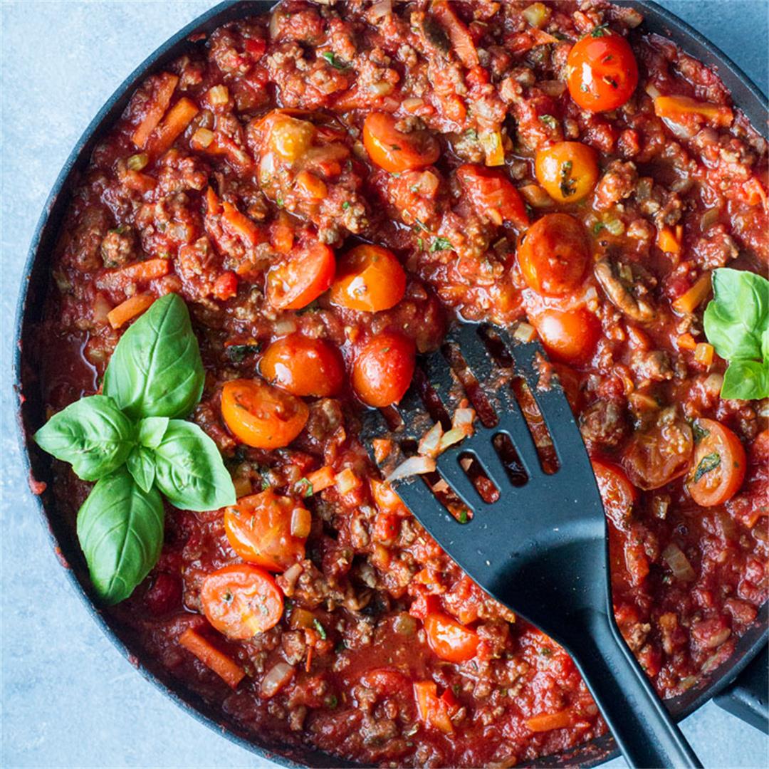 Extra Veggie Tomato Bolognese Recipe (Meat Sauce)