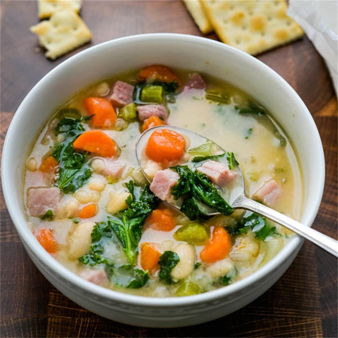 Ham Kale and Great Northern Bean Soup