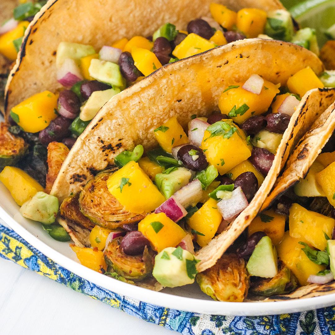 Brussels Sprouts Tacos with Mango Avocado Salsa