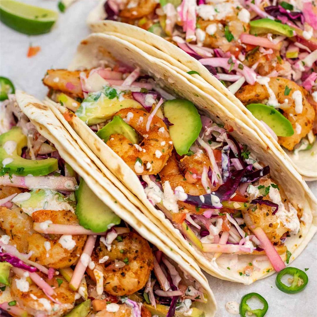 Grilled Shrimp Tacos with Spicy Lime Crema