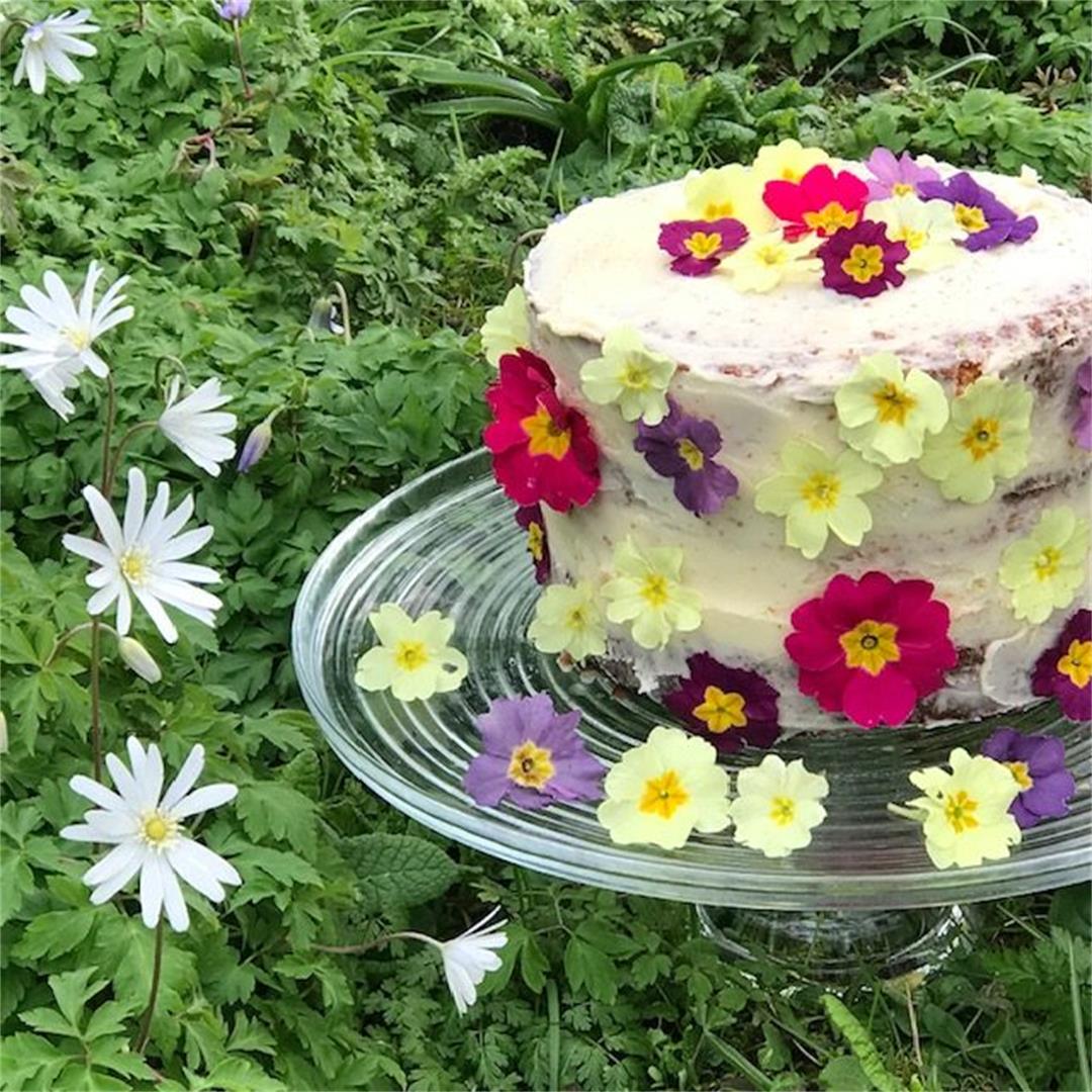 Lemon Sponge Cake with Edible Flowers
