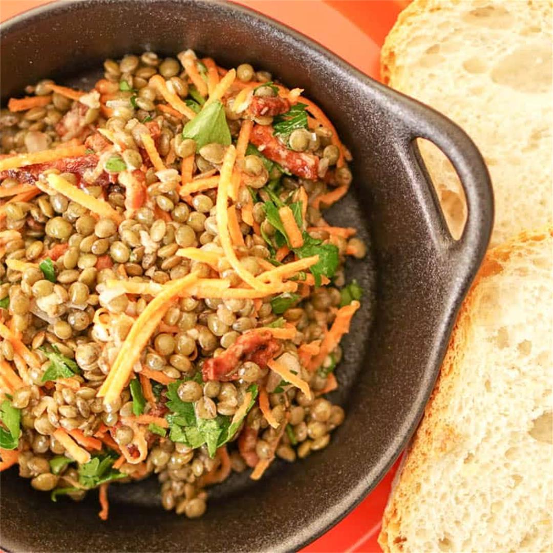 Warm Green French Lentils Salad With Pancetta