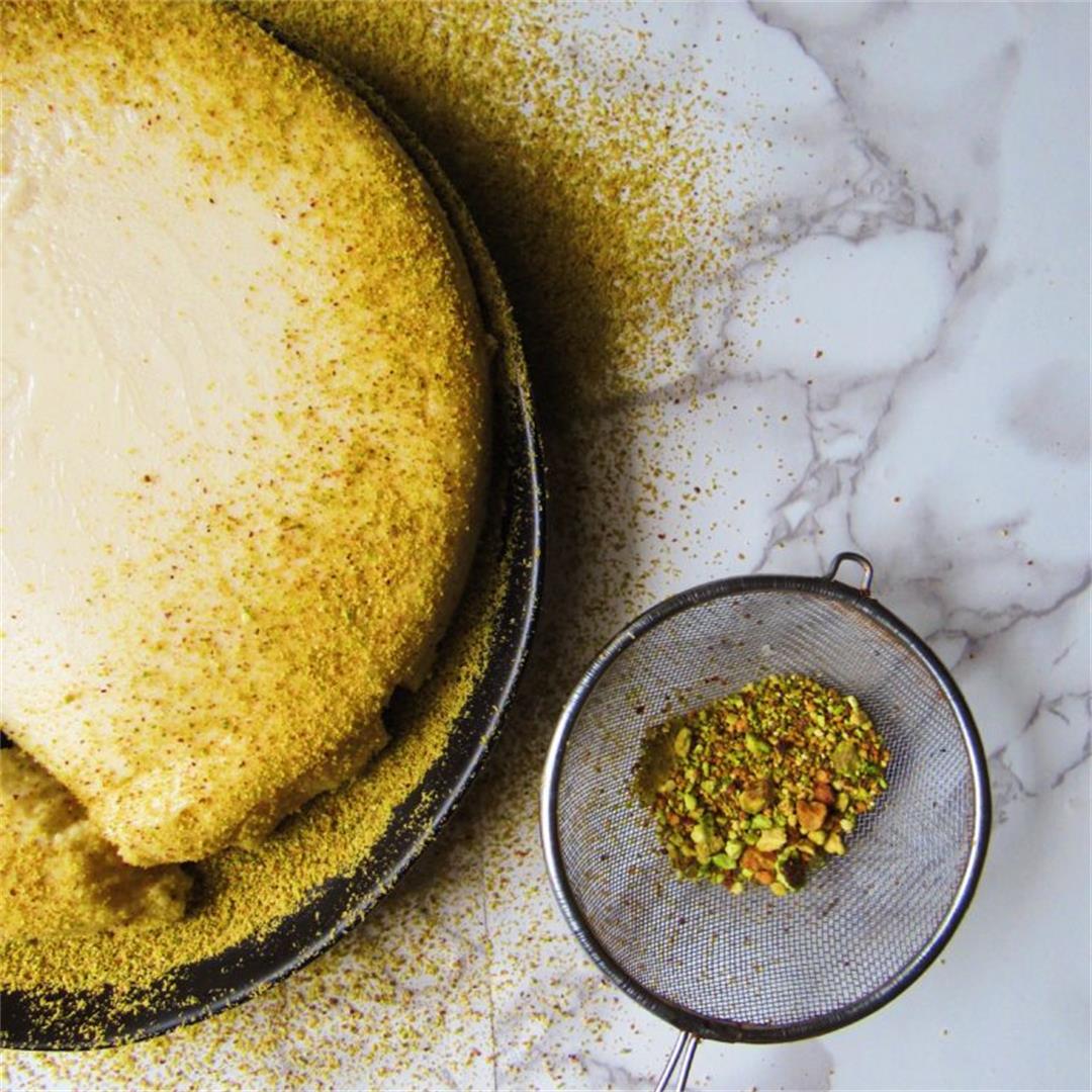 Coconut Flan dusted w/pistachio crumbs