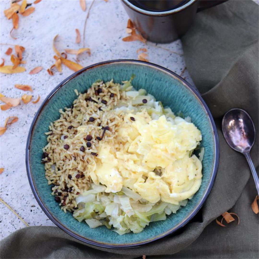 Breakfast Meal Prep: Braised Ginger Cabbage with Eggs and Rice