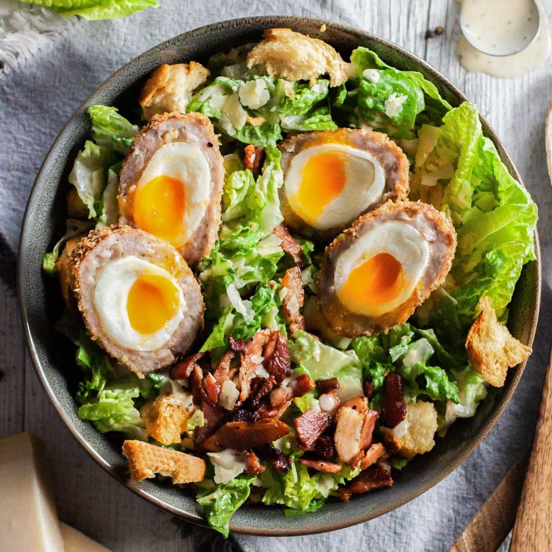 Caesar Salad with White Anchovy Scotch Eggs