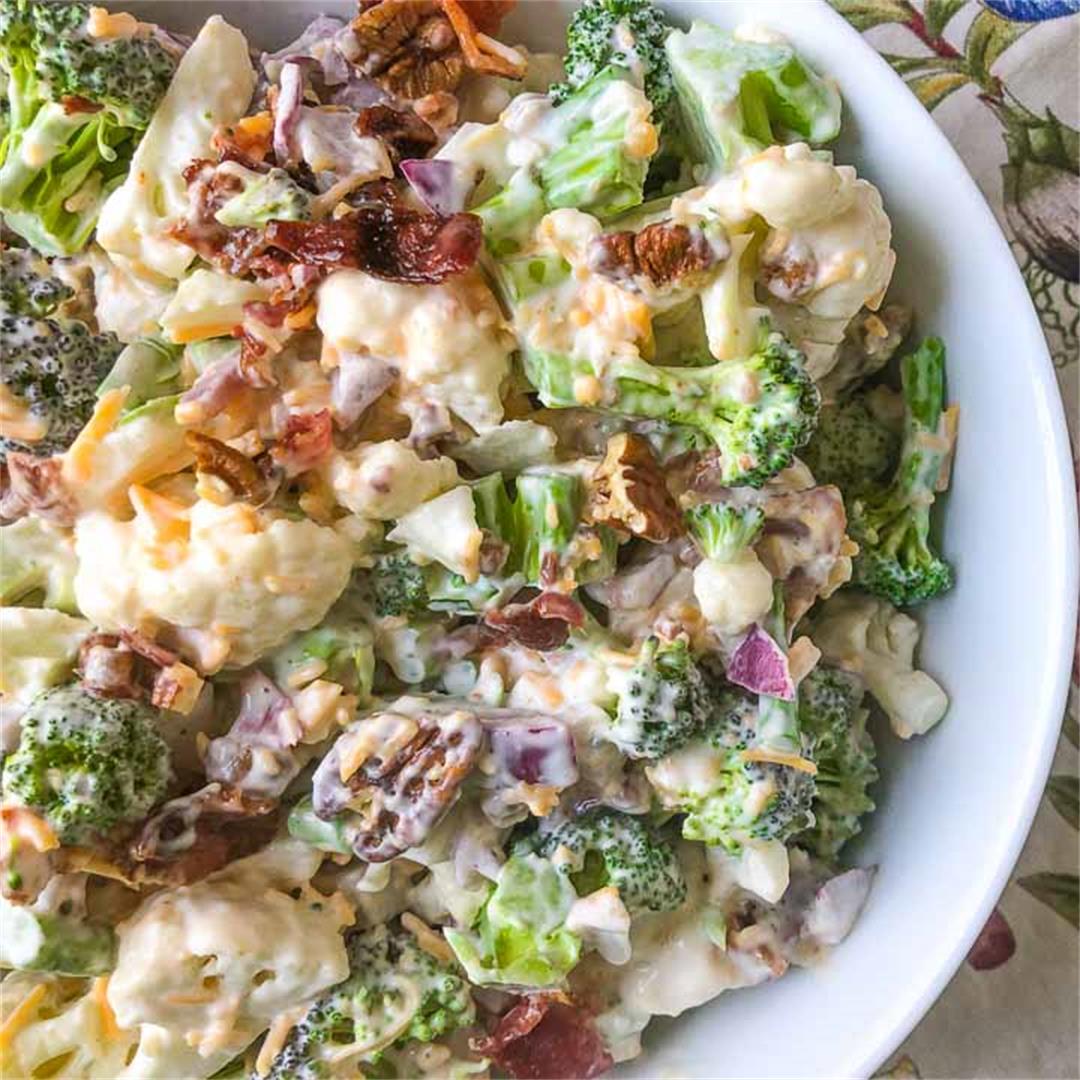 Loaded Low Carb Broccoli Cauliflower Salad with Bacon