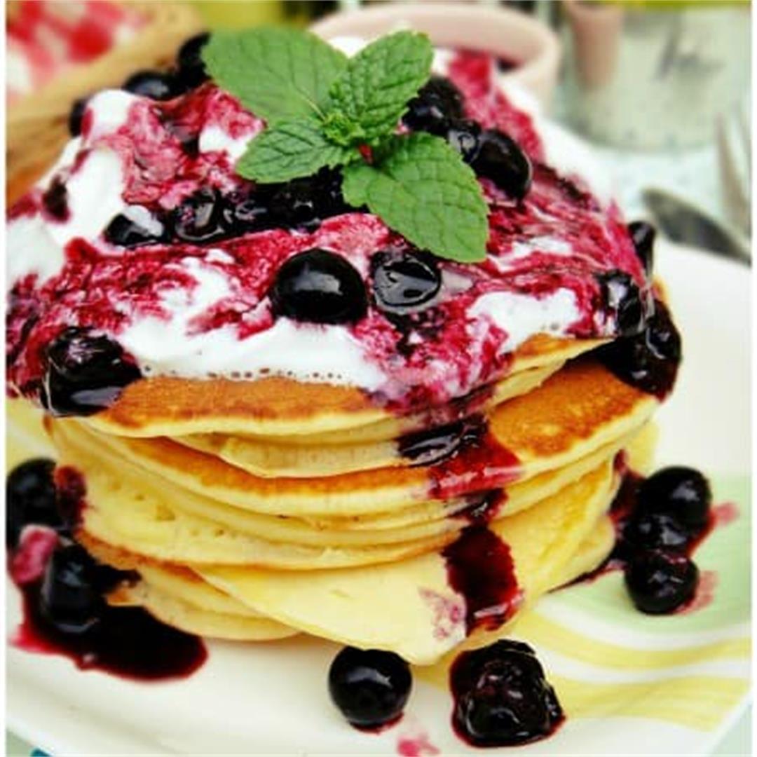 Diner Style Pancakes with Blueberry Compote
