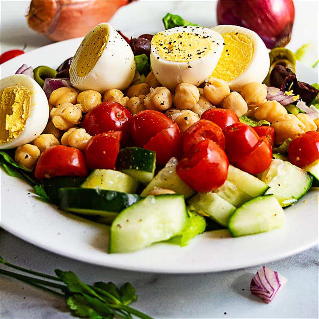 Vegetarian Chopped Salad Recipe with Hard-Boiled Eggs