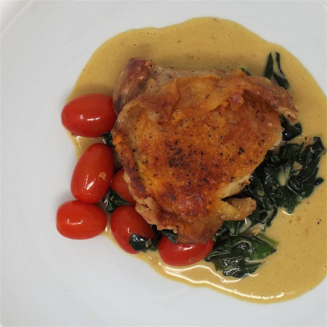 Crispy Chicken Thighs with Sherry Butter Sauce