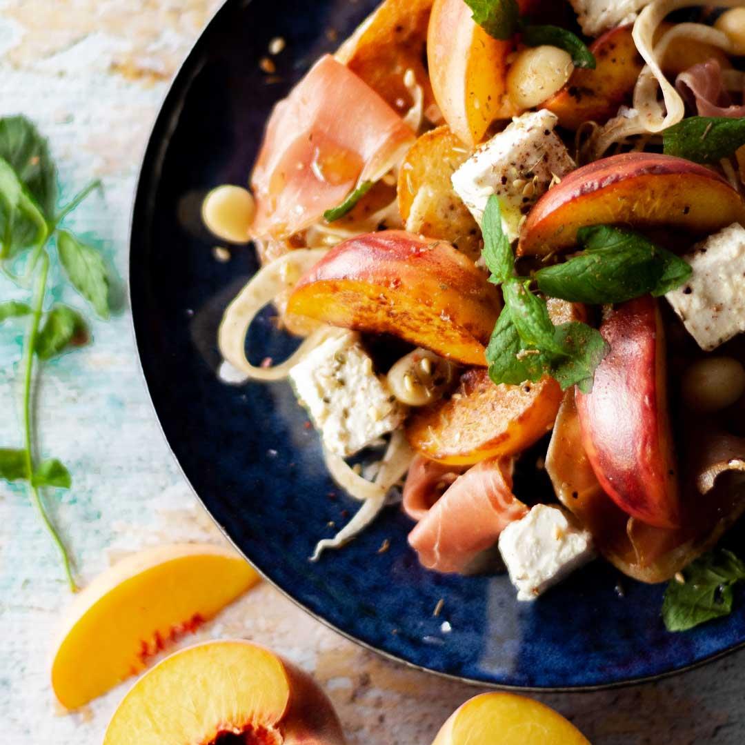 Peach, Prosciutto and Goat's Cheese Salad with Pickled Fennel