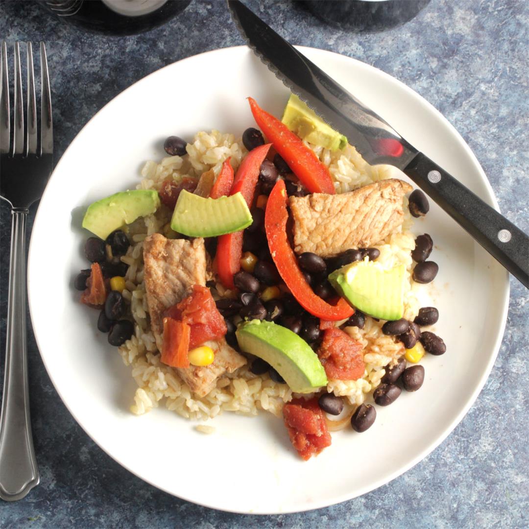 Skillet Pork and Black Beans with Rice
