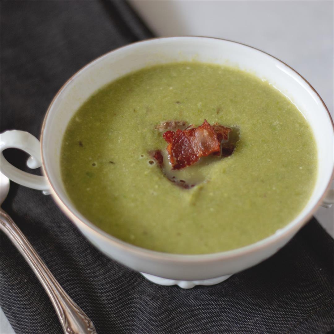 Roasted Garlic and Asparagus Soup with Bacon