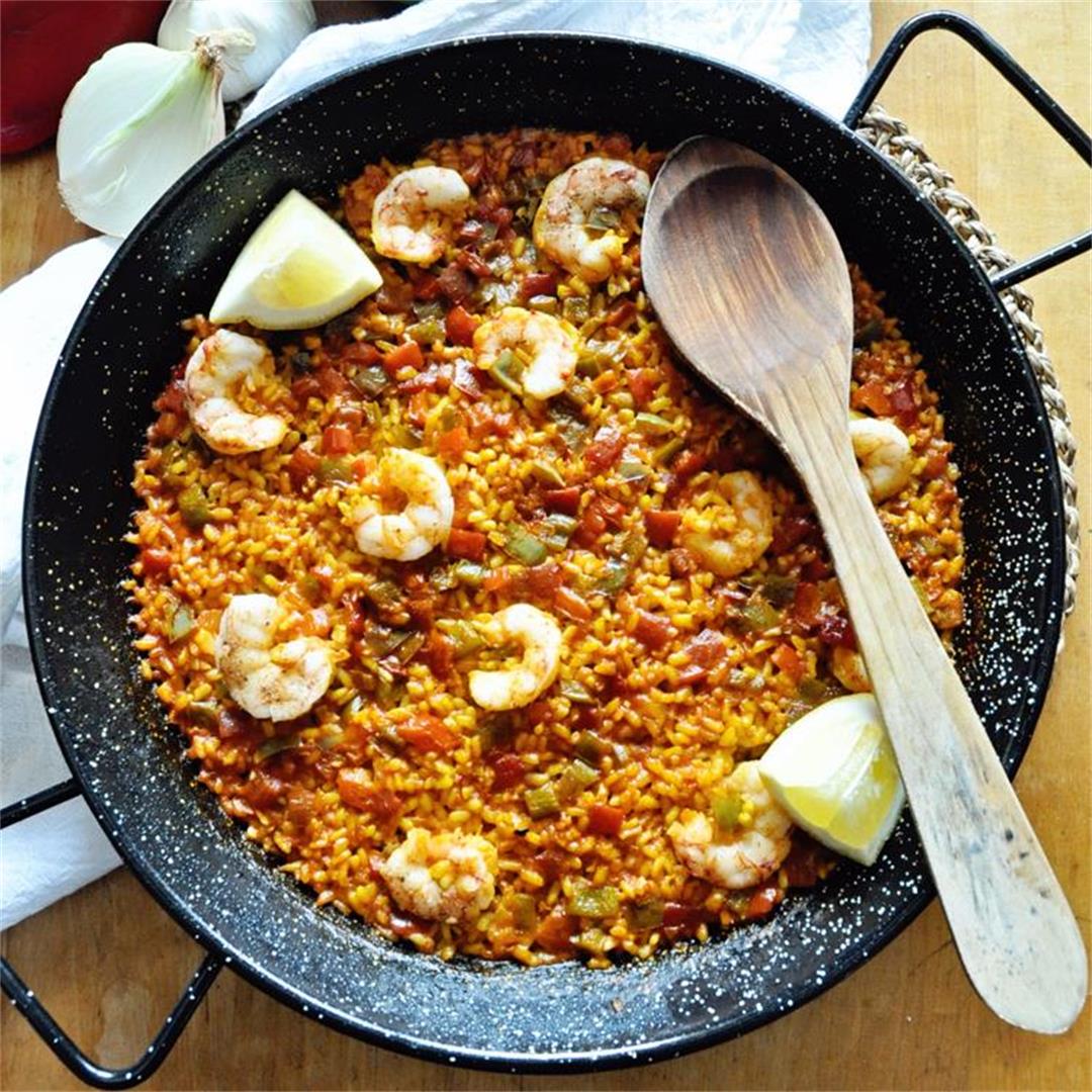 Simple SPANISH PAELLA with Shrimp & Bell Peppers