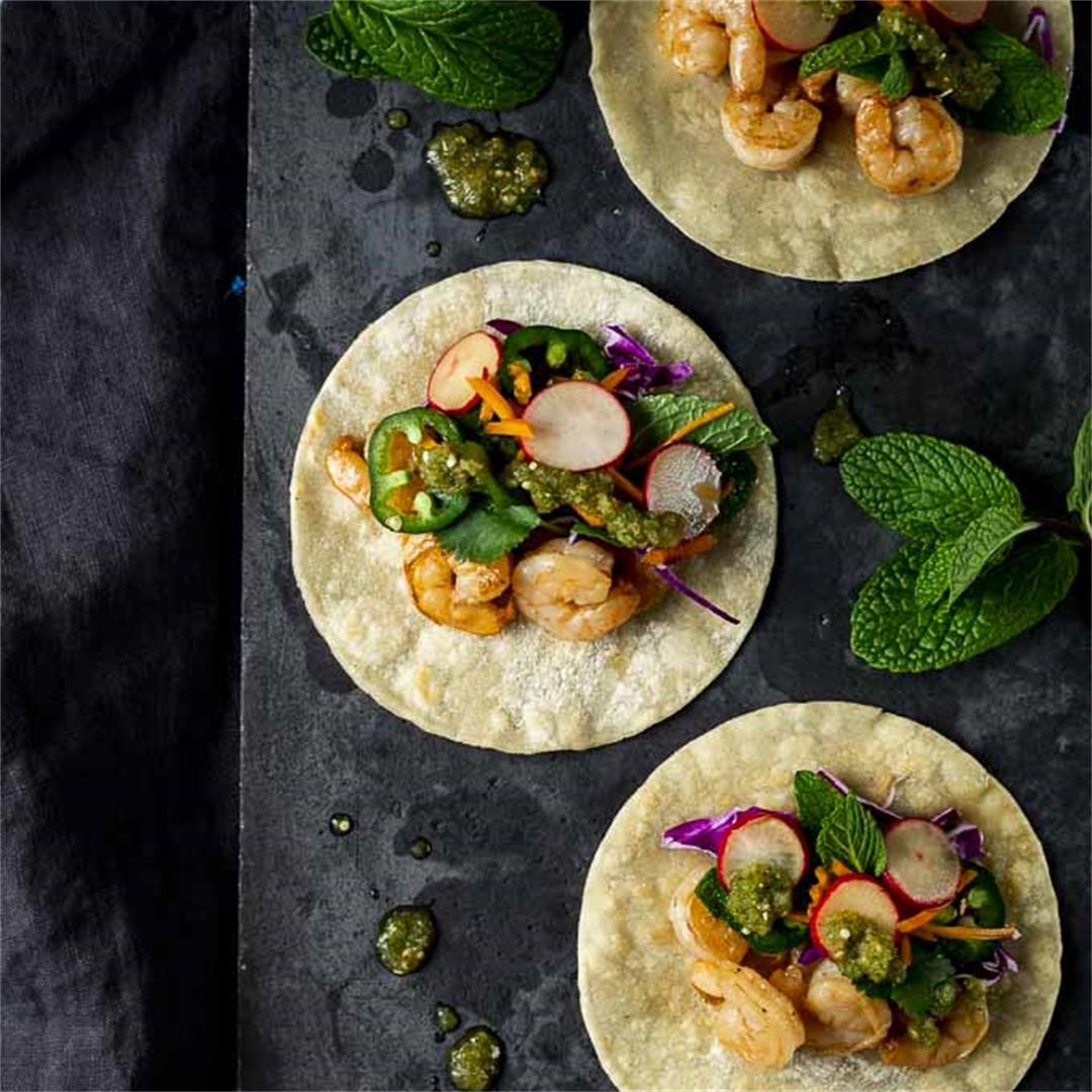 Easy Shrimp Tacos with Spicy Asian Salsa