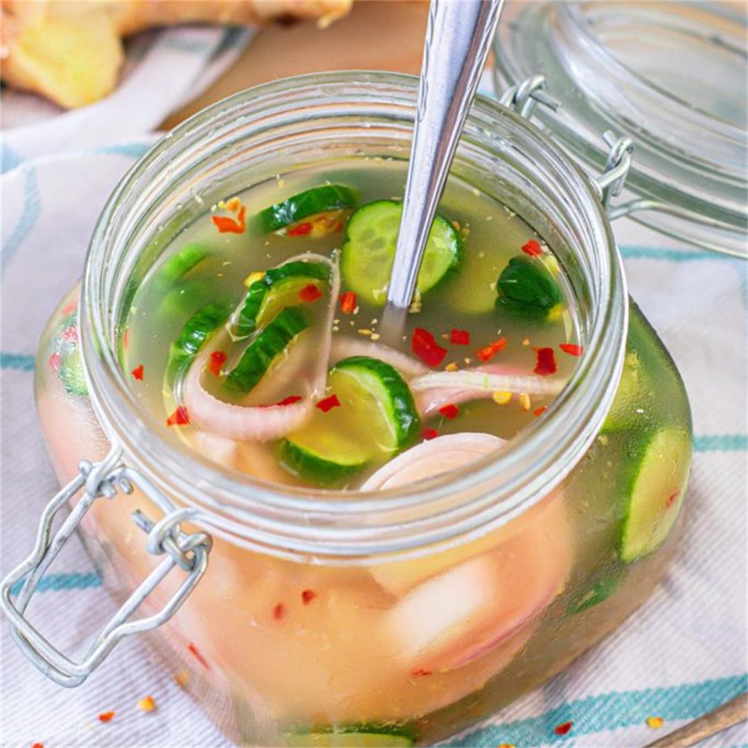 Spicy Sweet and Sour Pickled Cucumbers