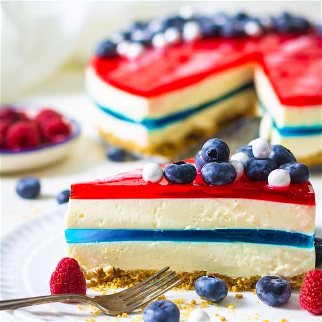 No-Bake Red White and Blue Jello Cheesecake