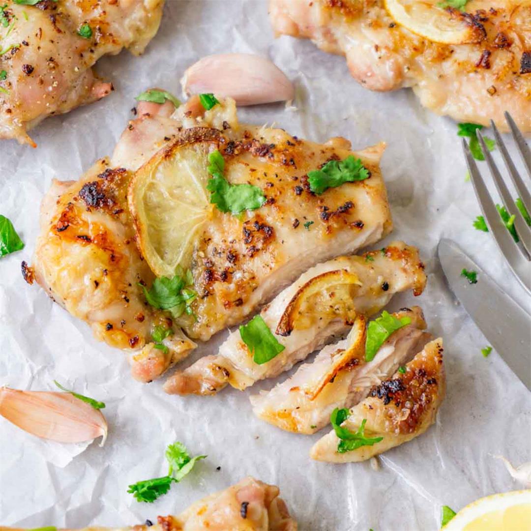 Oven-baked lemon butter chicken thighs recipe