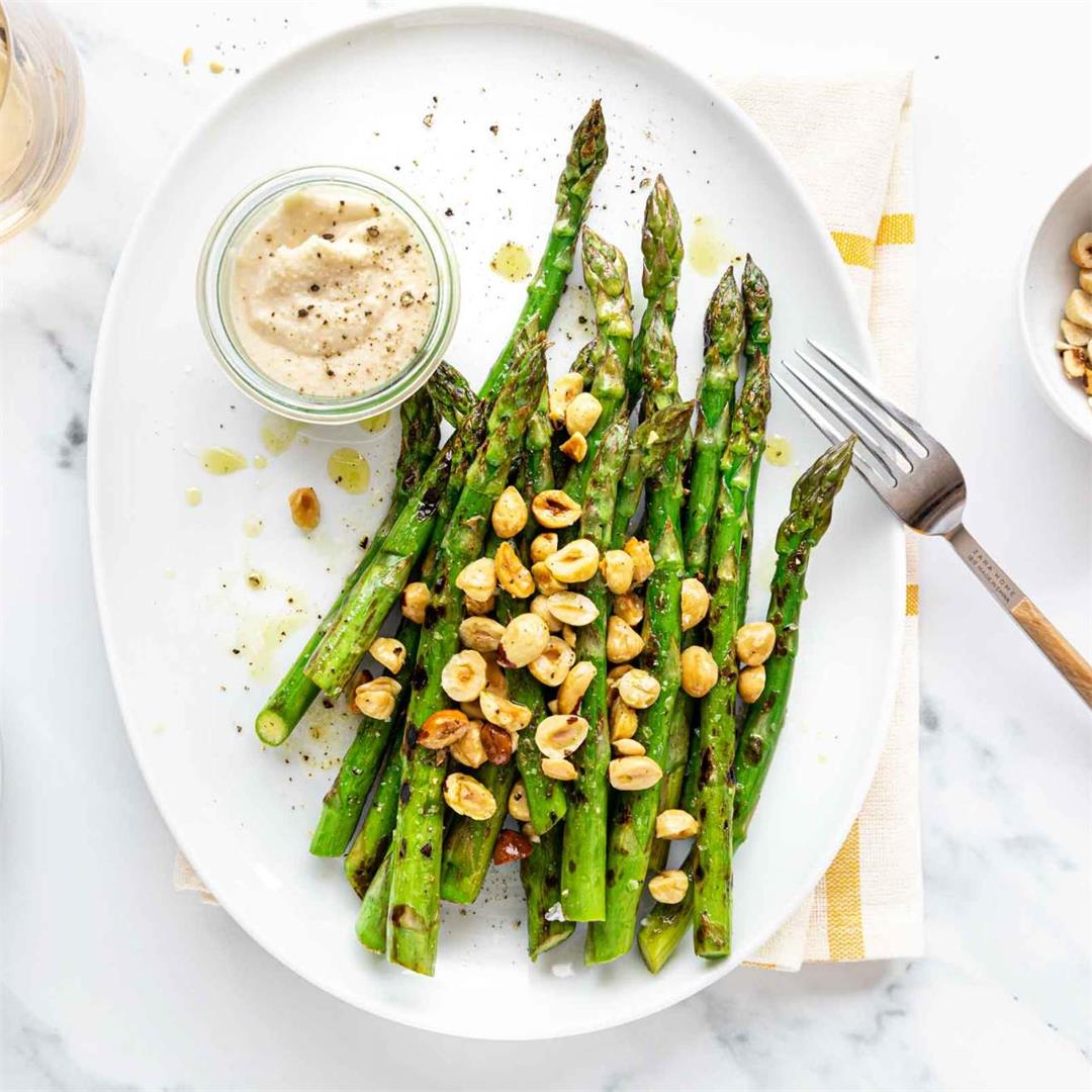 Grilled Asparagus with Hazelnuts and White Beans