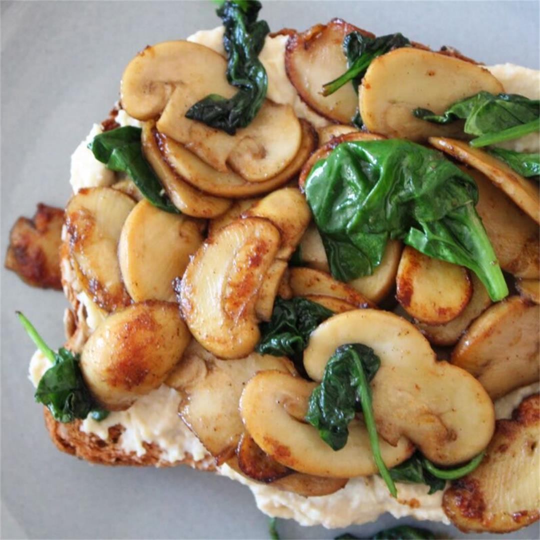Mushrooms on Toast with Spinach and Hummus