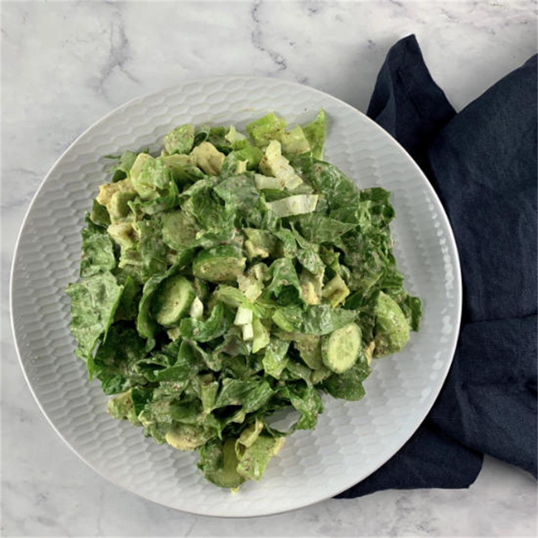 Romaine Avocado Salad + Vegan Caesar Dressing