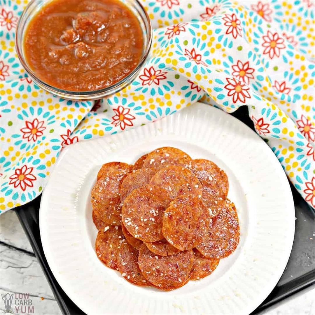 Keto Pepperoni Chips in Oven, Air Fryer, or Microwave