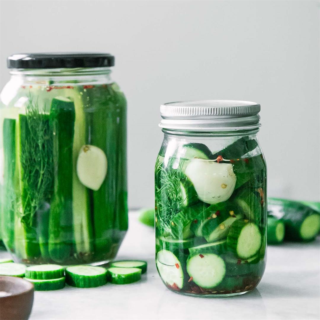 No Cook Refrigerator Pickles (Slices + Spears)