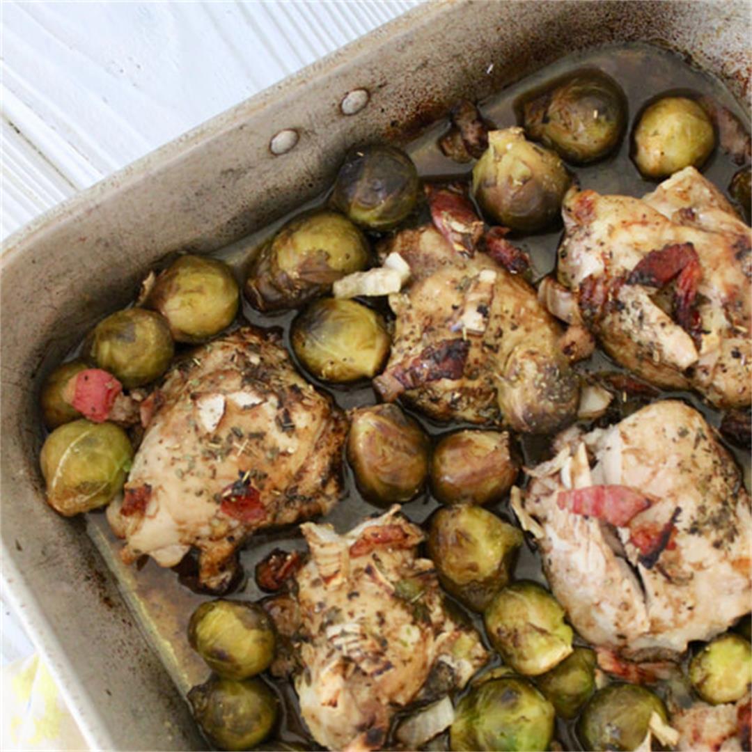 Balsamic Roasted Chicken with Brussels Sprouts and Bacon