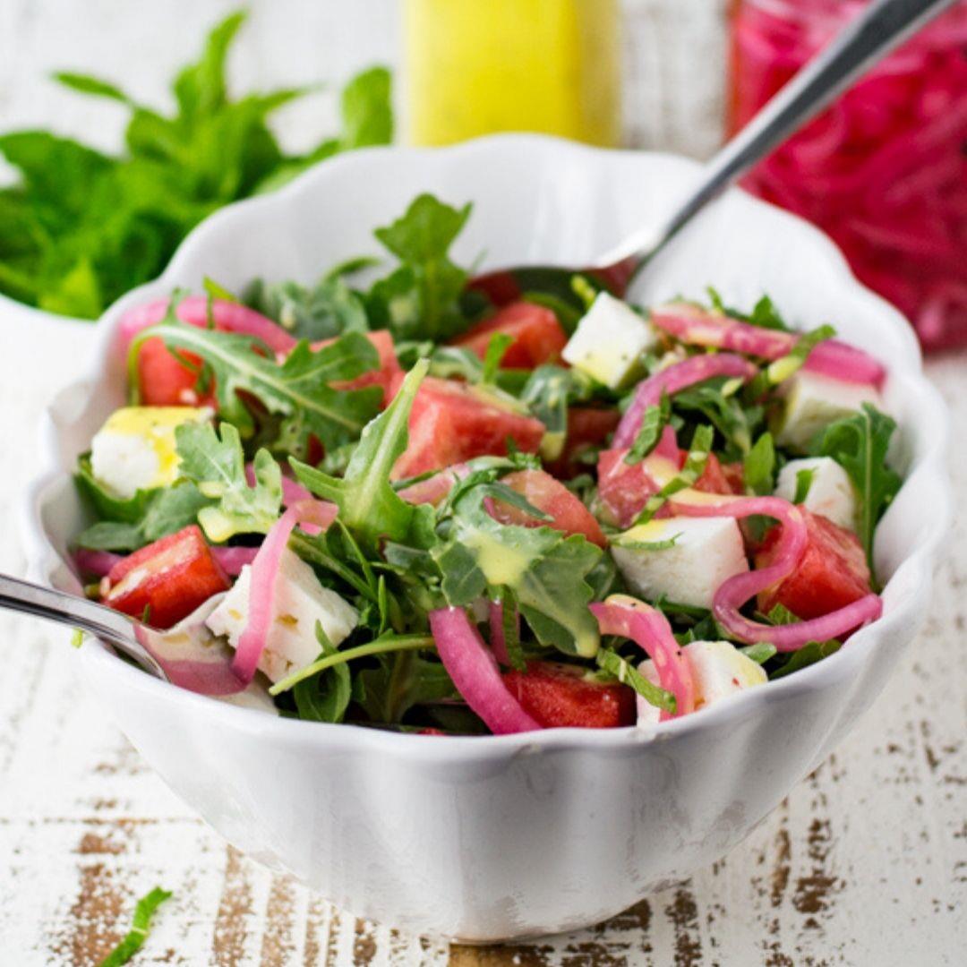 Watermelon Salad with Feta and Pickled Onions