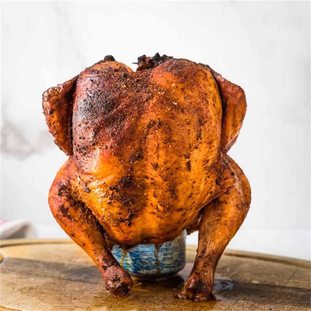 Wood Smoked Beer Can Chicken with Chipotle BBQ Rub