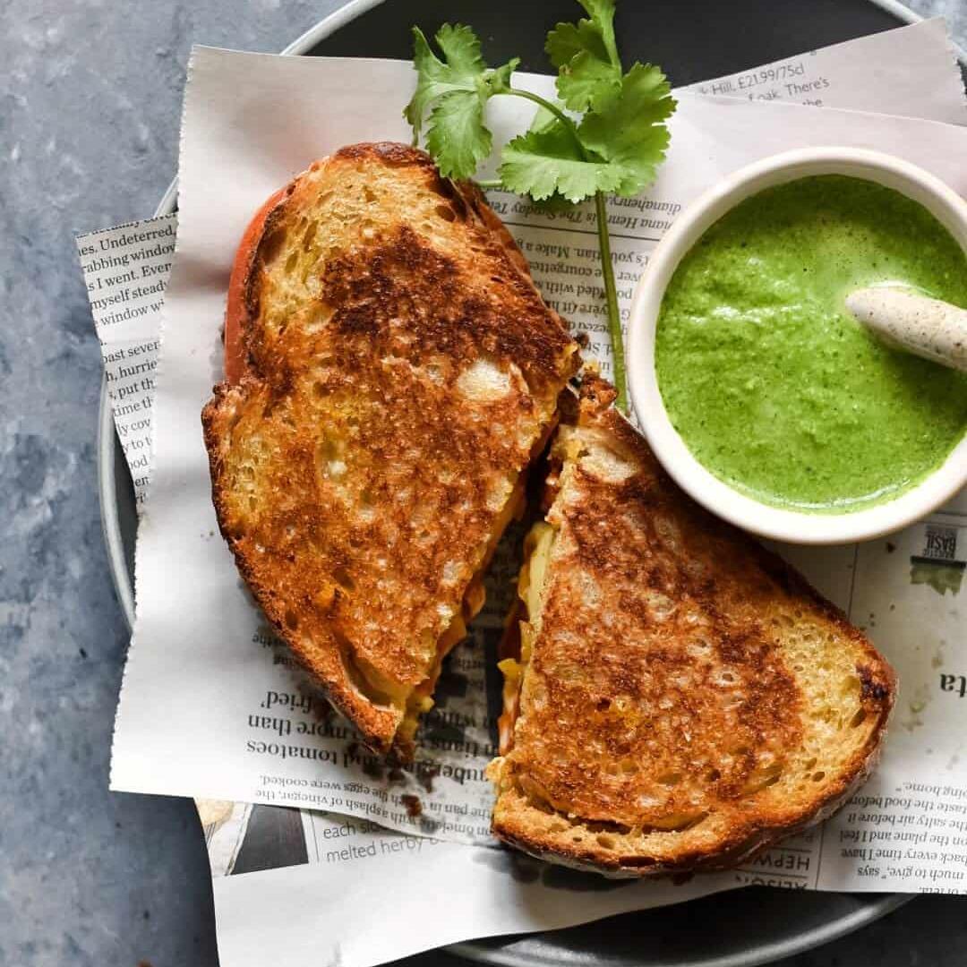 Masala Grilled Cheese with Coriander Chutney