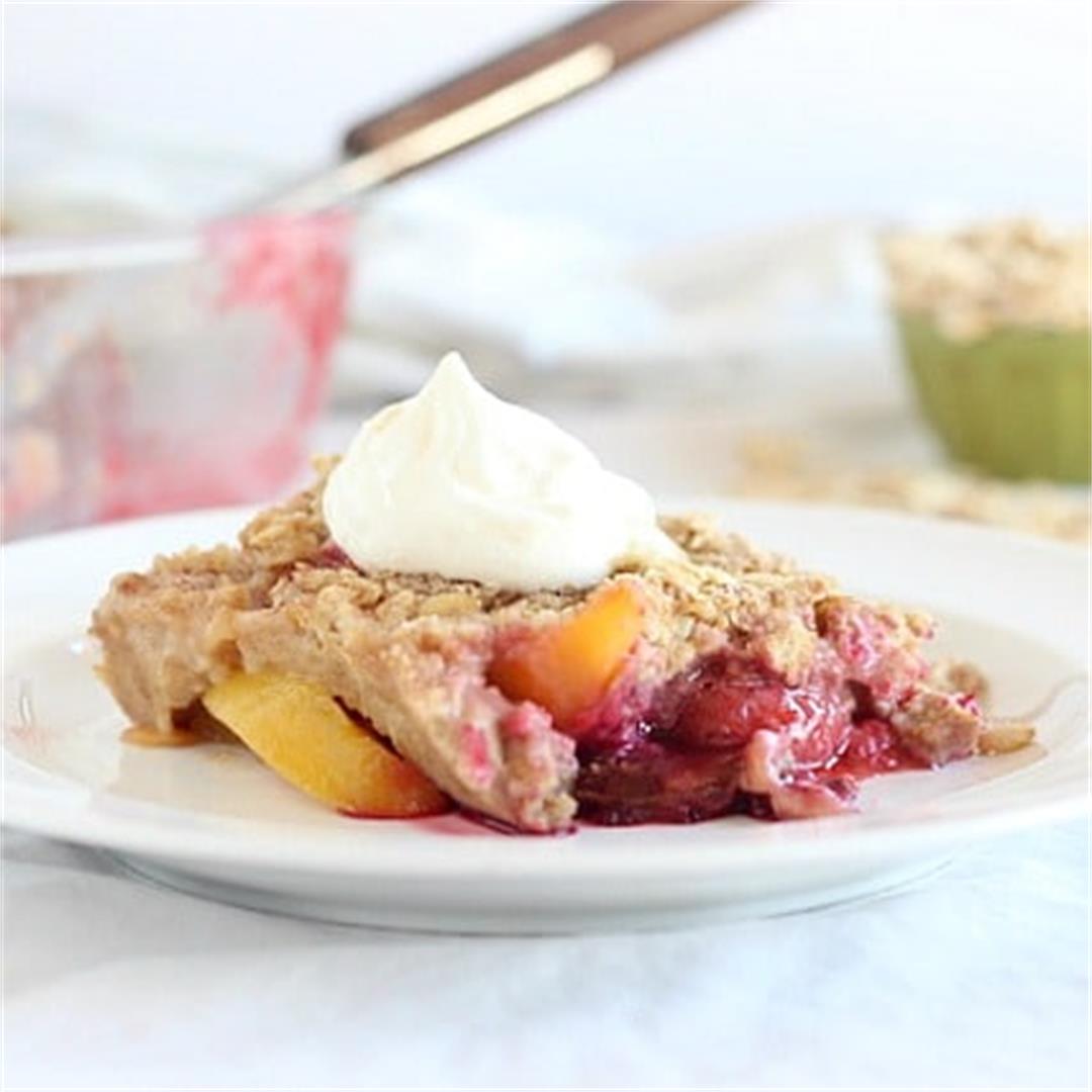 Lower Sugar, Oil-Free Peach and Berry Cobbler